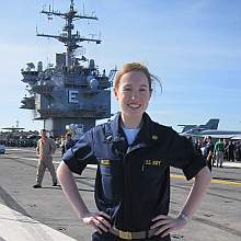 Lauren Hugel '06 on an aircraft carrier